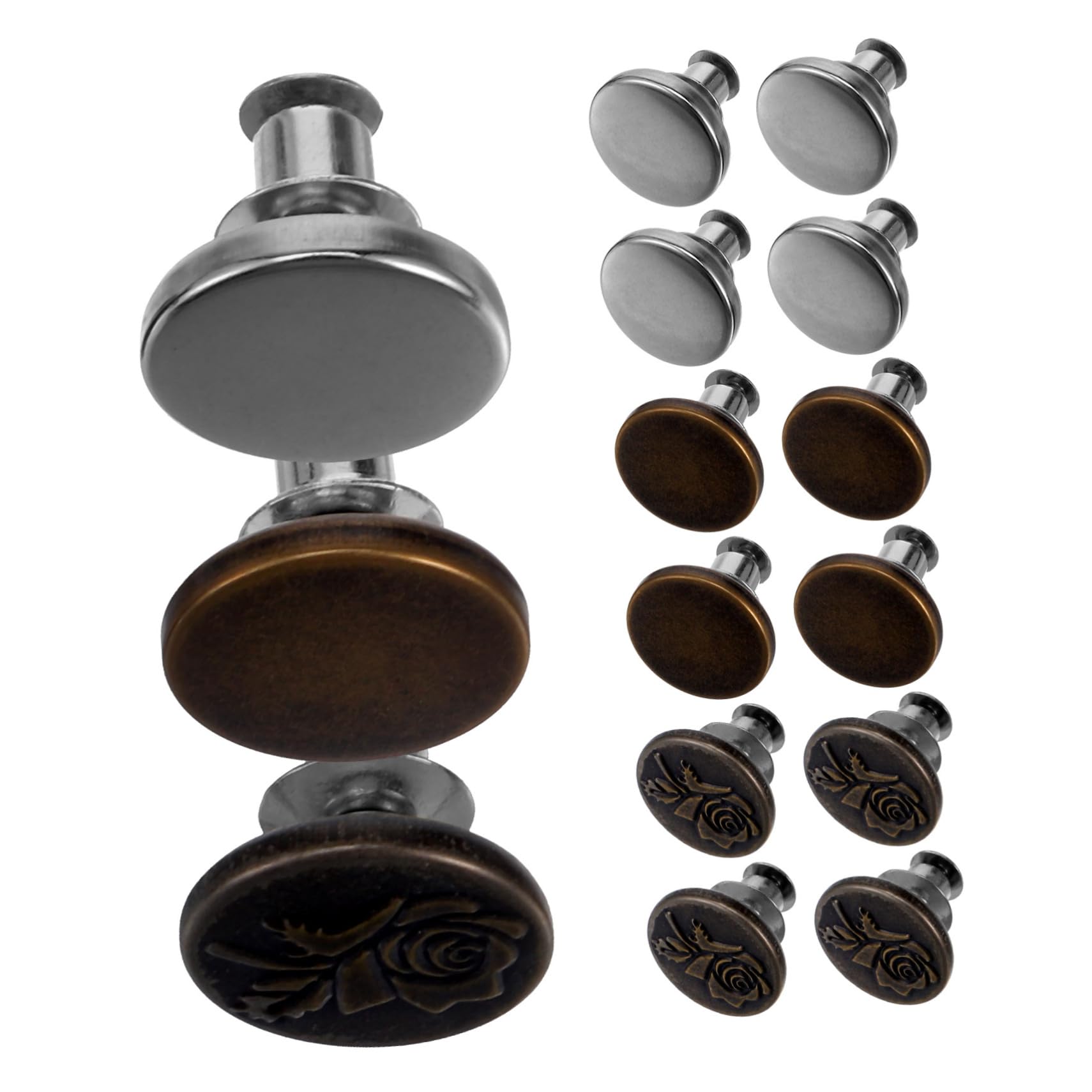 OSALADI 5 Set Bottoni in Metallo Assortito Cucire Bottoni A Pressione Estensori Per Bottoni Per Jeans Pulsante Bottone Per Jeans Sostituzione Del Bottone Dei Pantaloni Lega 15 Pezzi * 5