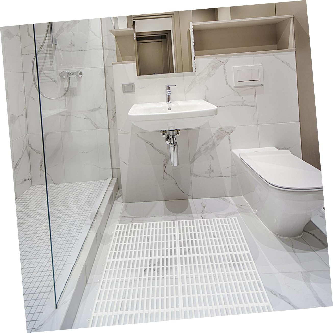 Tappetino Antiscivolo Bagno Tpe Bianco 4 Pezzi Quadrato