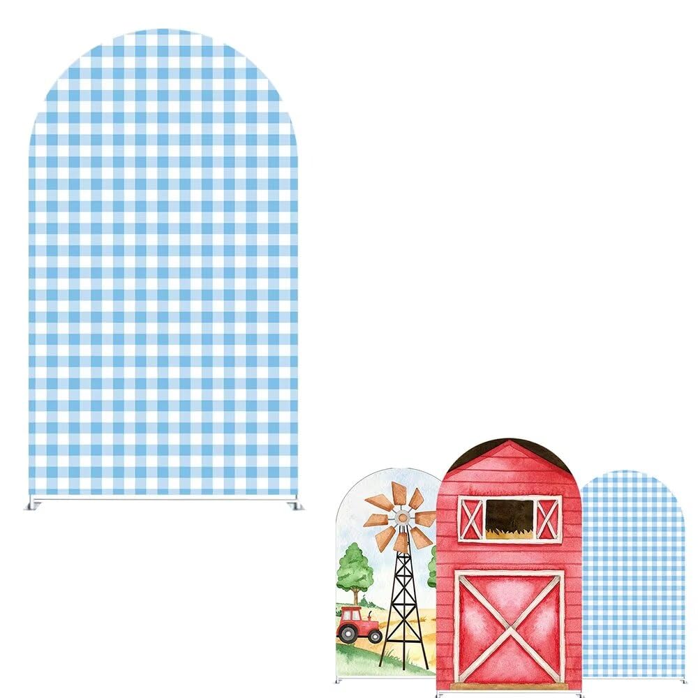 Ellteecz Blue Plaids Farm Theme Arches Backdrop Cover with Stand for Kids Cows Birthday Party Arch Background Stand Stretchy Fabric Covers Baby Shower