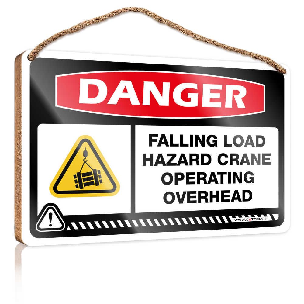 Bathroom Signs For Door Danger Falling Load Hazard Crane Operating Overhead Wooden Sign Door Hanging Decor Bosses Day Decorations(15X28CM)
