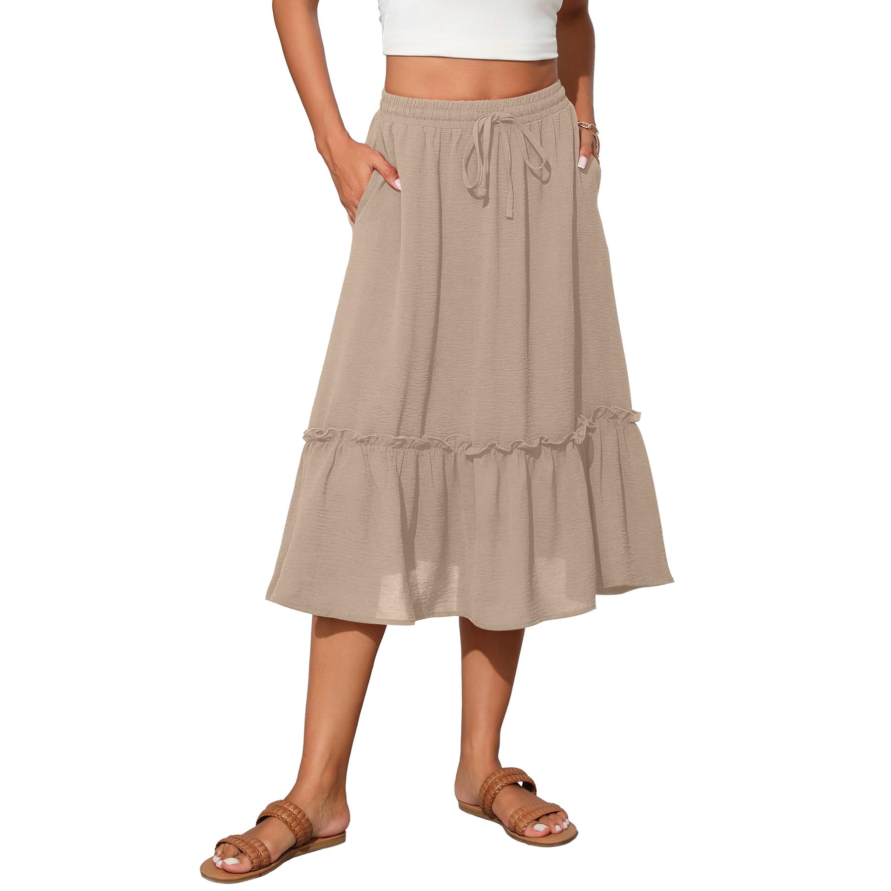 High Waist Tiered Skirts for Women Flowy Skirts for Women Long Length with Pockets 2026 Fashion Trendy