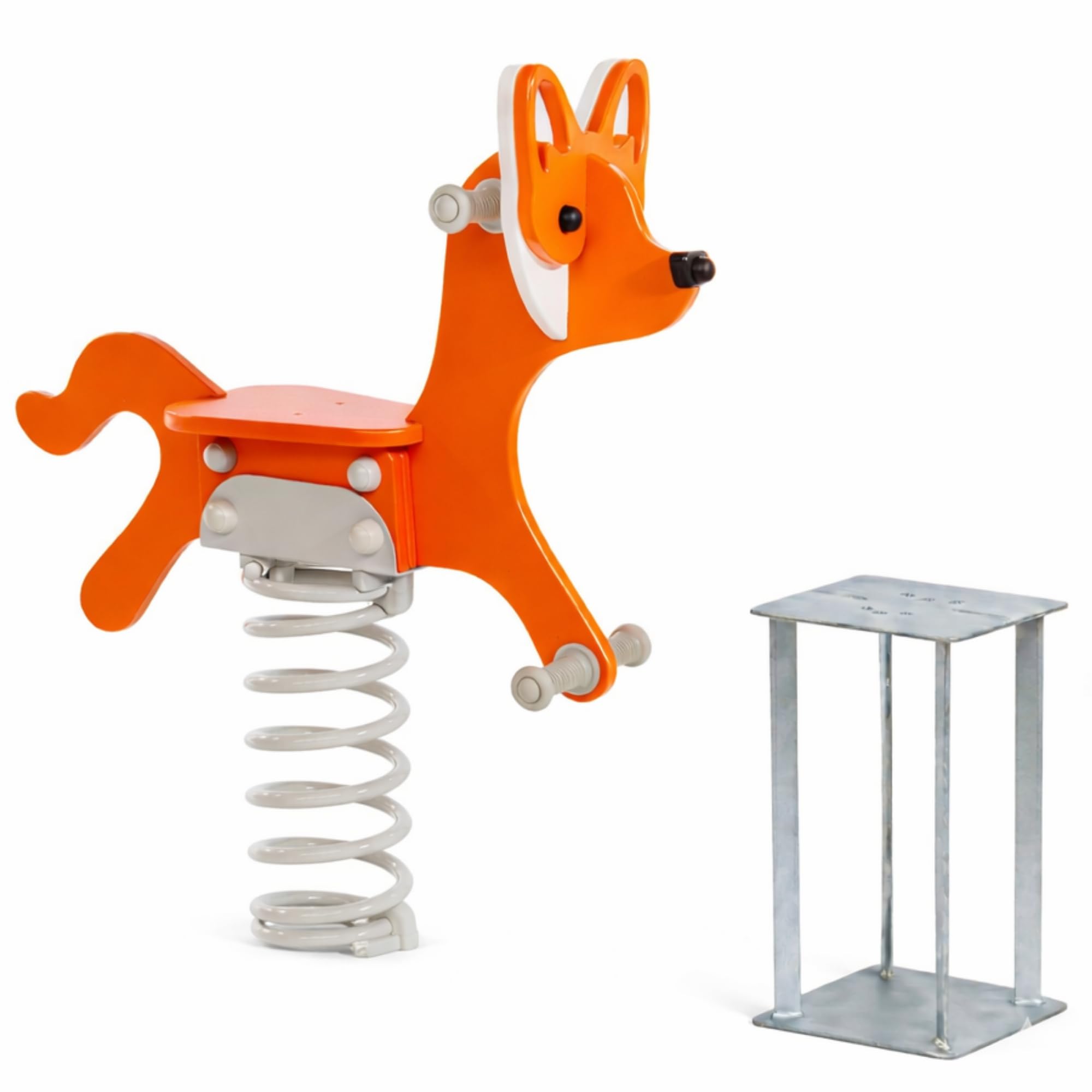 Federwippe Fuchs Schaukelwippe DIN EN 1176 geprüftes Wipptier | für öffentliche Spielplätze, Kindergarten und Kommunen aus HDPE Kunststoff Federtier inkl Bodenanker