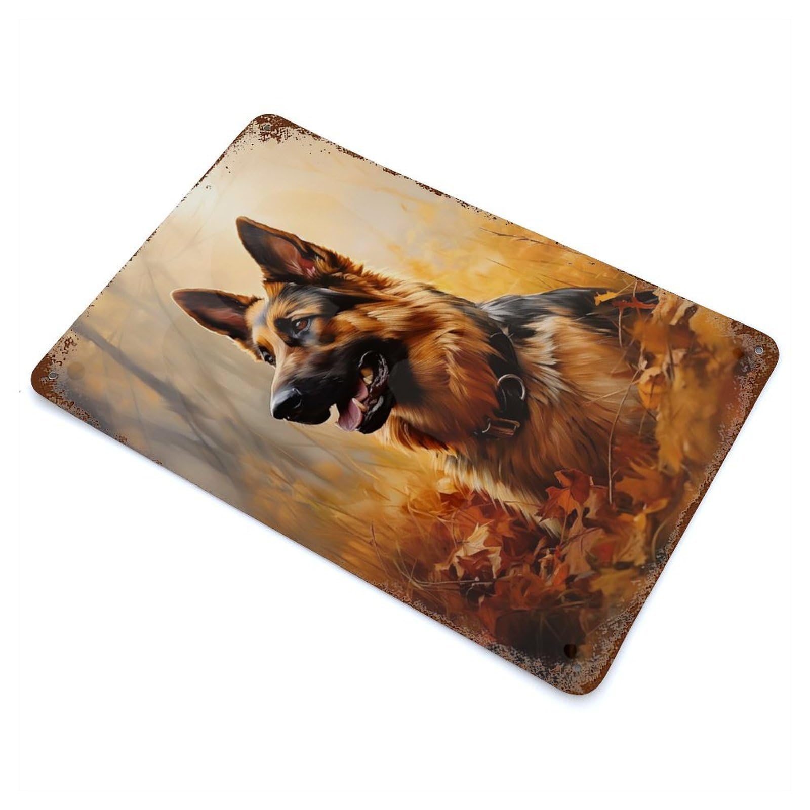 German Shepherd in Autumn Rusty Metal Tin Sign 11.8"x7.9", Ideal for Patio, Garden Room And Bar Decor