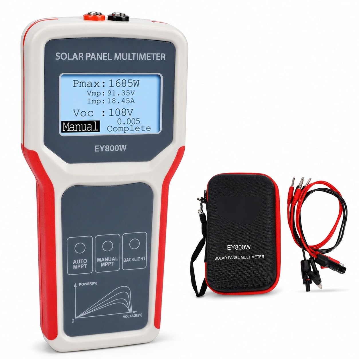 Elprico Tester per Pannelli Solari 5-800 W 12-60 V 0-35 A, Display LCD Multimetro Fotovoltaico MPPT Manuale Automatico, con Borsa EVA, per la Risoluzione dei Problemi del Solare
