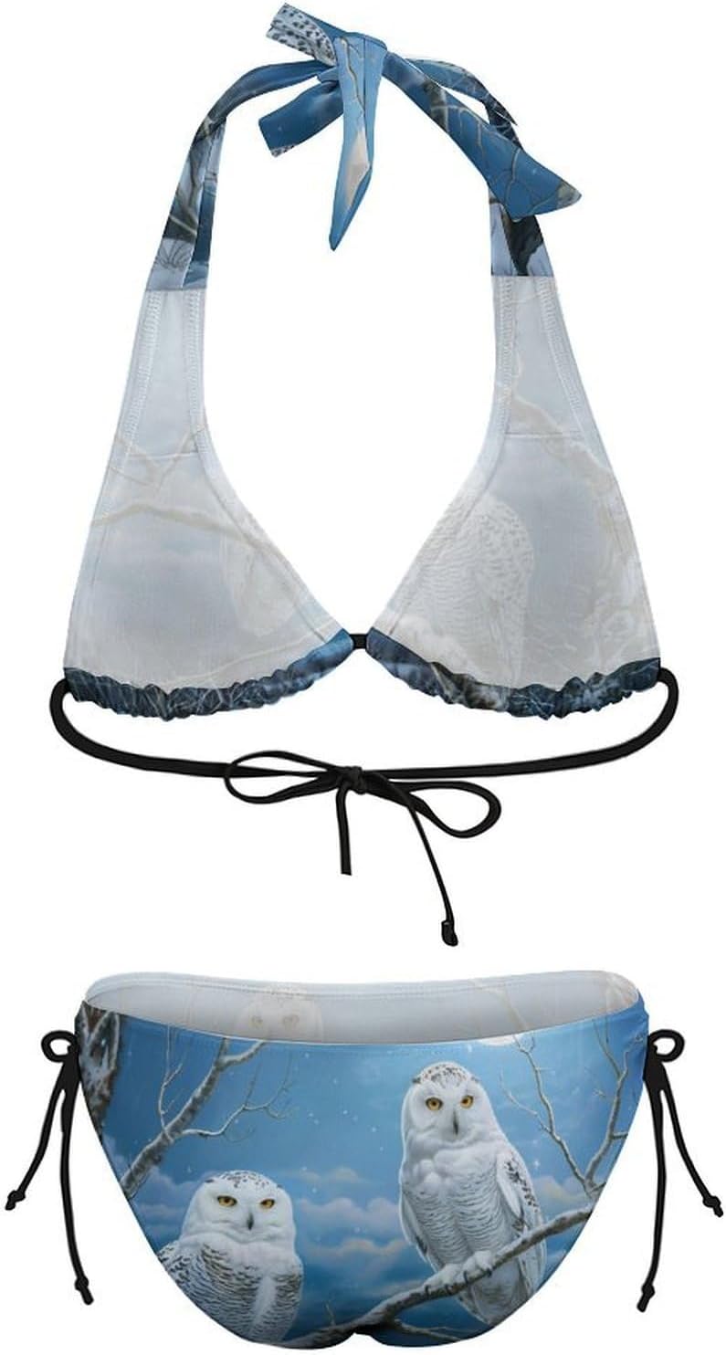 Snowy Wolf Full Moon Novelty Women's 2 Piece String Bikini Set Swimsuits Bathing Suit Swimwear