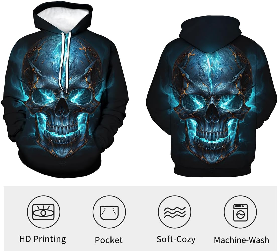 Skull Hoodie For Men 3D Print Novelty Graphic Hoodies Fashion Sweatshirts - Image 4