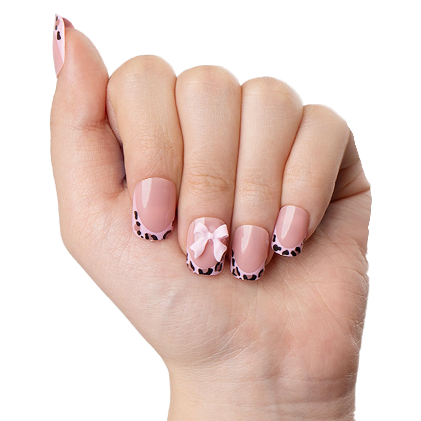 IDEER POP French Tip Press On Nails - Short Square Reusable Artificial Nails for Women, Pink Manicure Set with Nail Glue & Tabs, 12 Sizes (24 Pcs)