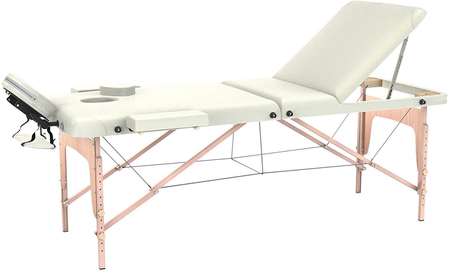 LETTINO MASSAGGIO PROFESSIONALE 3 ZONE, LETTINO ESTETISTA IN LEGNO - LETTINI PER DA MASSAGGI PORTATILI PIEGHEVOLI COD-02 (180 X 56, PANNA)