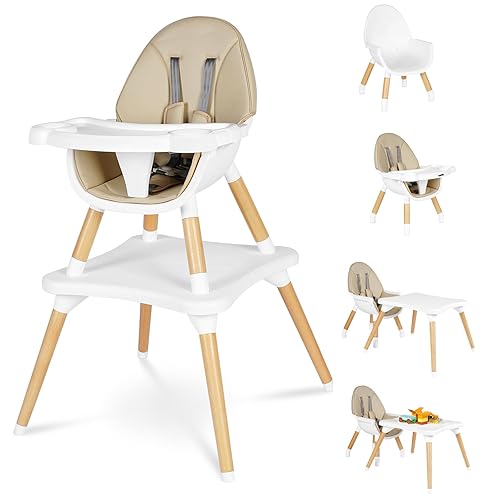 Miniatura 8 de Silla alta 6 en 1 para bebés y niños pequeños, silla alta de madera convertible, juego de mesa y silla, silla de alimentación para bebé, arnés