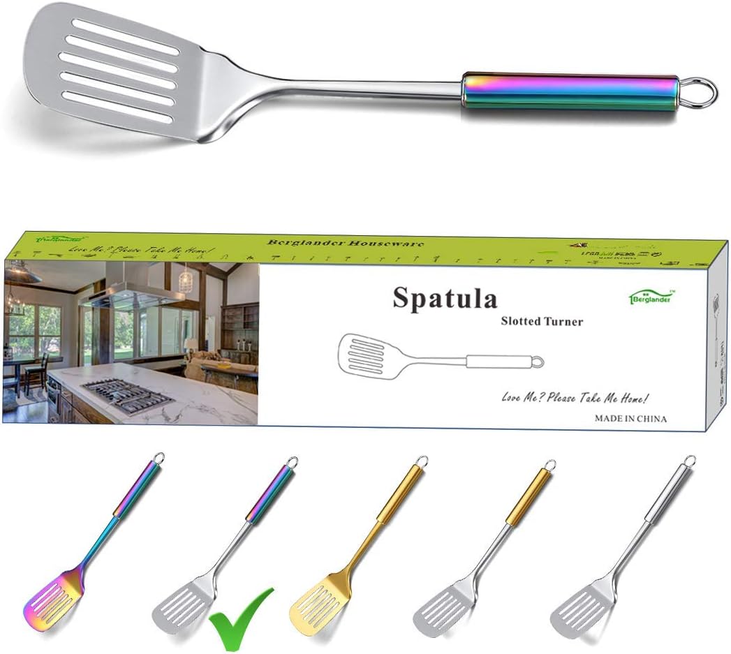 Berglander Spatula, Stainless Steel Rainbow Handle Slotted Turner, Colorful Handle Spatulas With Titanium Plating, Spatula For Cooking, Kitchen Spatulas, Barbeque Turner, BBQ Spatulas (Rainbow Handle)