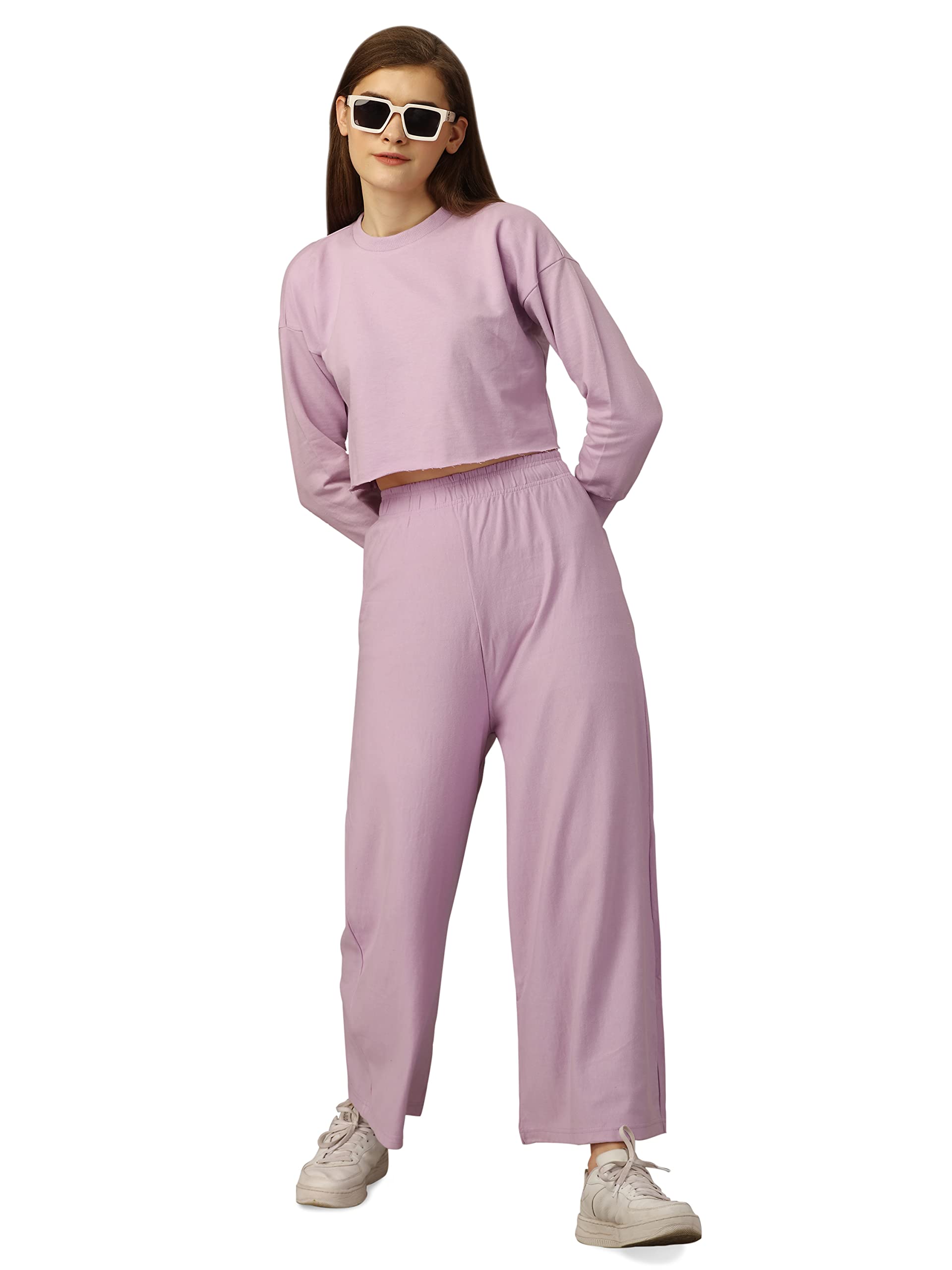 sxv style SXV Solid Lavender Pull-On Plazzo Pants-picture-23