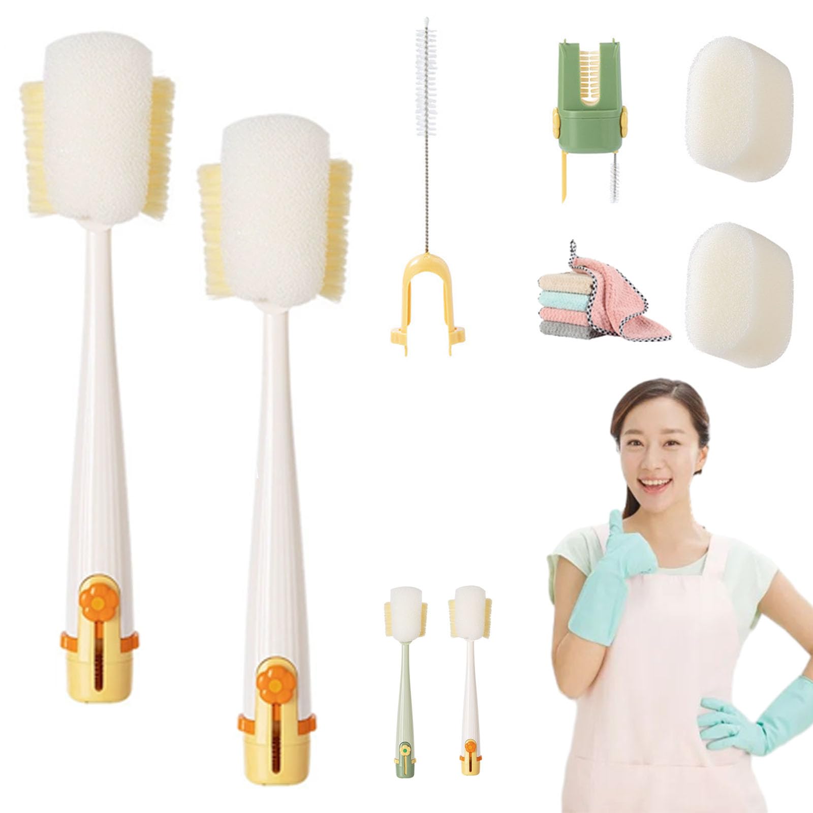 Juego de cepillos de limpieza de botellas 5 en 1, limpiador multifuncional reutilizable para botellas de agua, juego de limpiador portátil de viaje para botellas de agua, tazas, tapas y pajitas (2