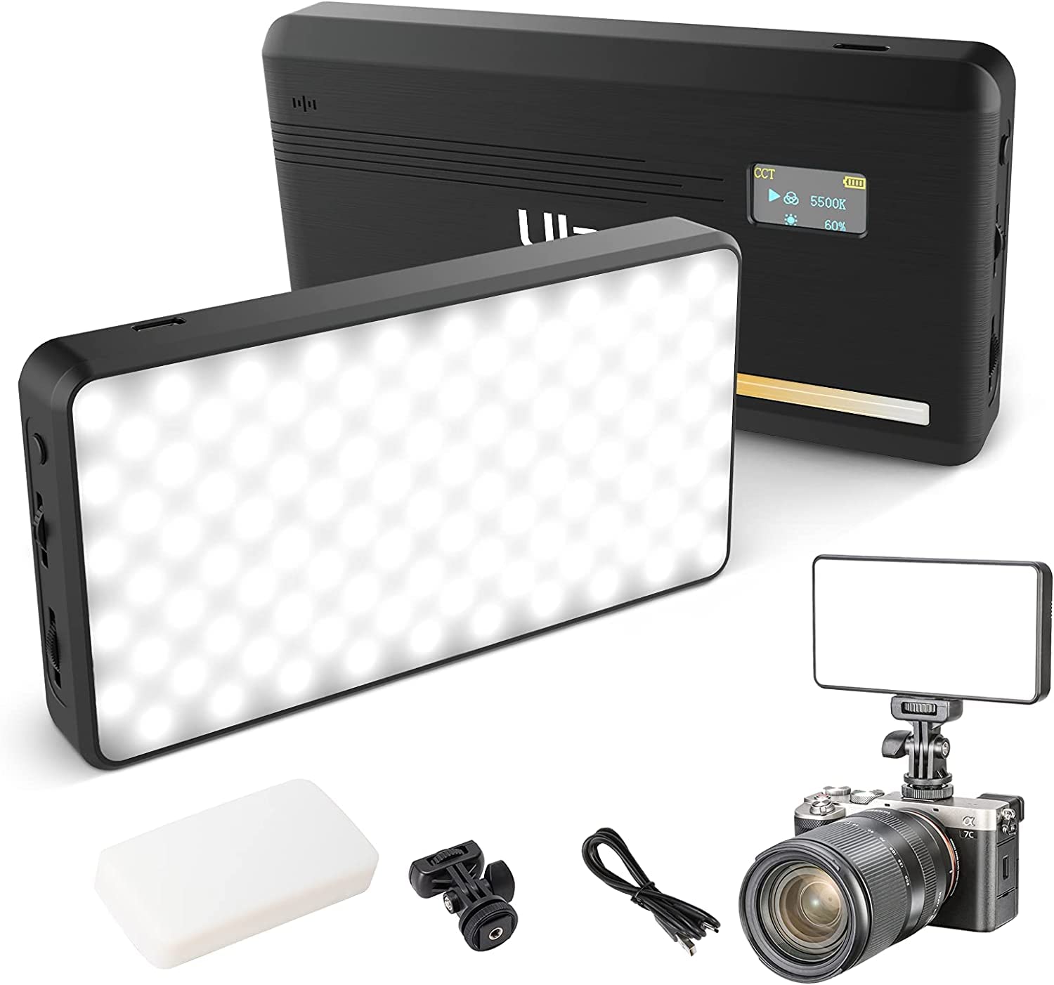 200 LED Video Light ULANZI Camera Light Dimmable 2500K-9000K Bi-Color Temperature, Panel Light with LCD Display CRI 90+Built in 5000mAh Battery lighting for Studio YouTube Interview Vlog-image-3