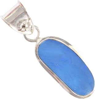 Genuine Doublet Fire Opal Pendant 925 Sterling Silver Fancy Blue Cabochon Designer Jewelry Handmade Gemstone Necklace Unique Gift for Women Men Bohemian Artisan Ethnic Silver Statement