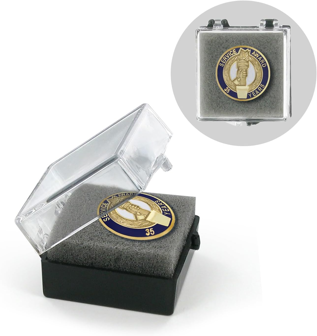 SHOP AWARDS AND GIFTS Service Year Award Enamel Lapel Pins, Appreciation Employee Recognition Work Military Teacher Volunteer, Gift Boxed, 3/4 Inch, Pack of 8, Multiple Years