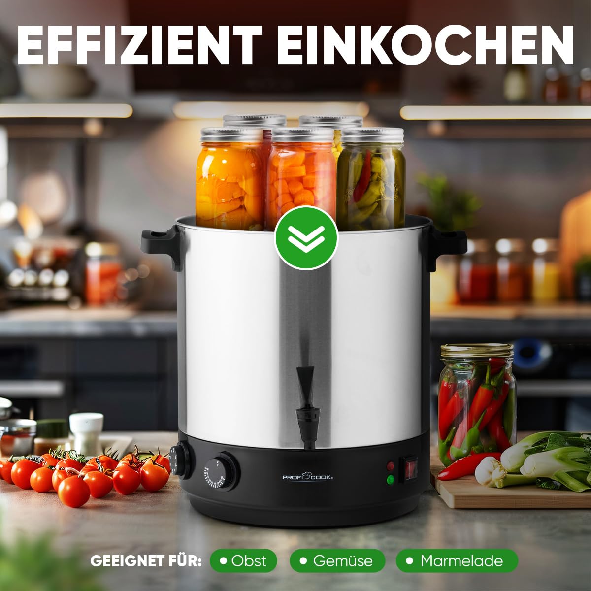 ProfiCook® 2en1 máquina para hervir y bebidas calientes | depósito de 32L | función mantener caliente | 2100W | 30°C - 100°C | hervidor de acero inoxidable | con grifo de vaciado | PC EKA 1283