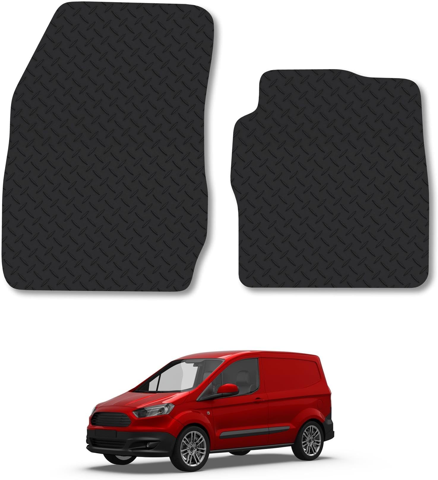Floor Mats for Ford Transit Courier (2014+) 5mm Rubber Tailored Fit Van Mat Set Black Accessory Custom Fitted 2 Pieces Front - Anti-Slip, Heavy-Duty & Waterproof