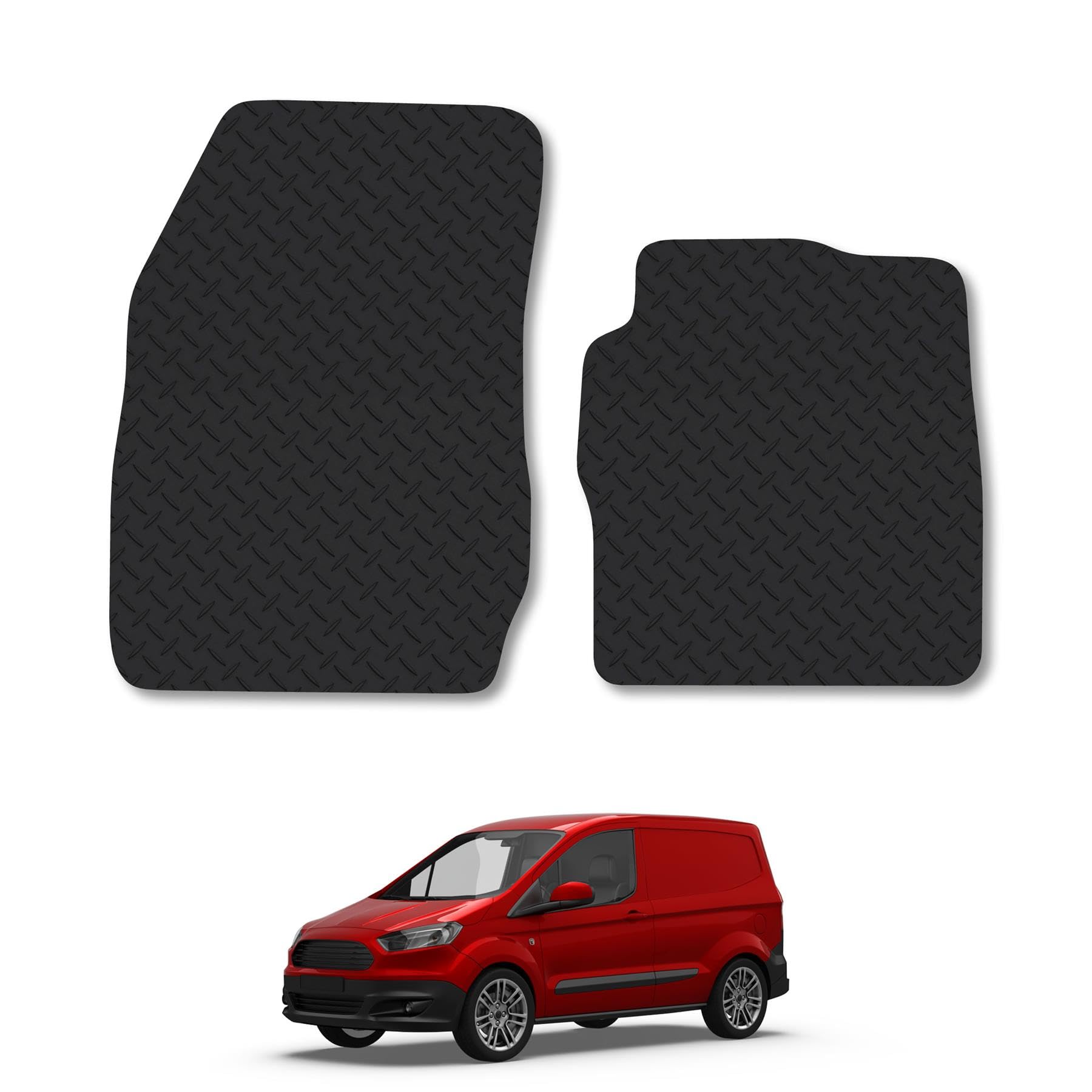 Floor Mats for Ford Transit Courier (2014+) 5mm Rubber Tailored Fit Van Mat Set Black Accessory Custom Fitted 2 Pieces Front - Anti-Slip, Heavy-Duty & Waterproof