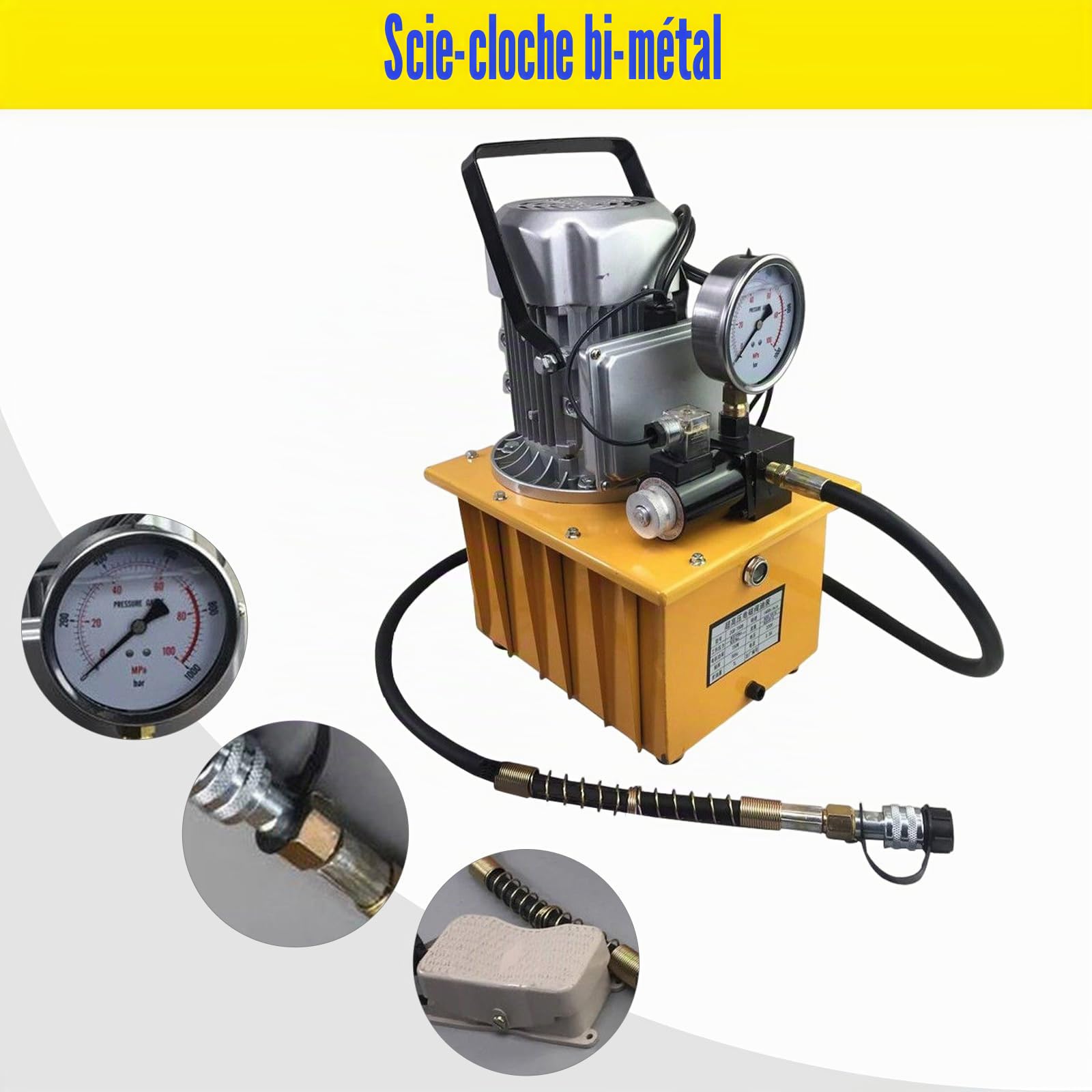 Pompe hydraulique électrique, 700 bar, avec valve magnétique, unité hydraulique 750 W, avec tuyau d'huile de 1,8 m et raccord rapide, pour machine à poinçonner, cintreuse