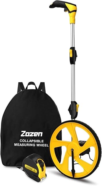 Zozen Measuring Wheel in Feet and Inches, Collapsible with One Key to Zero, Kickstand, Starting Point Arrow and Cloth Carrying Bag, Measurement 0-9,999 Ft.
