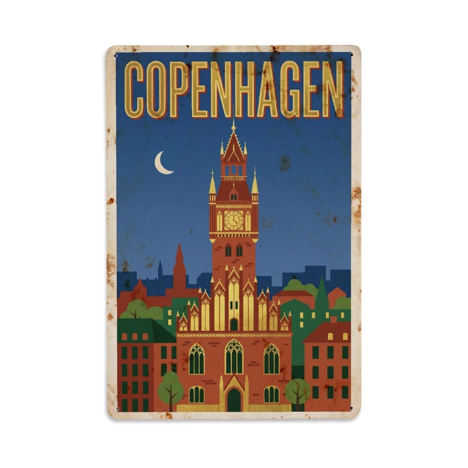 Este 8X12inch Style Vintage Travel Copenhagen Denmark Centered Metal Tin Sign