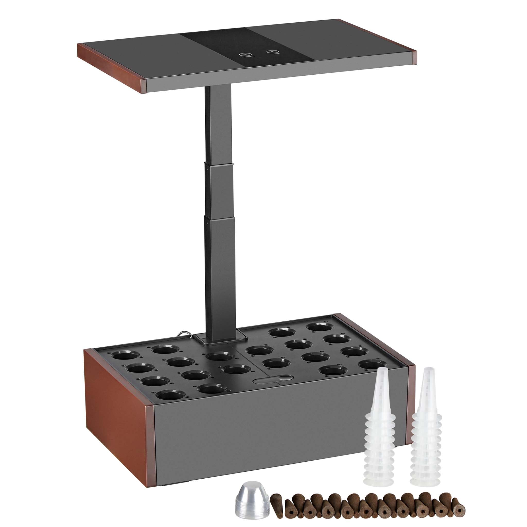 Wiltec Indoor Gartensystem Braun Indoor Gartensystem 40 x 26 x 36 cm, höhenverstellbar, LED-Beleuchtung, 20 Pflanzplätze
