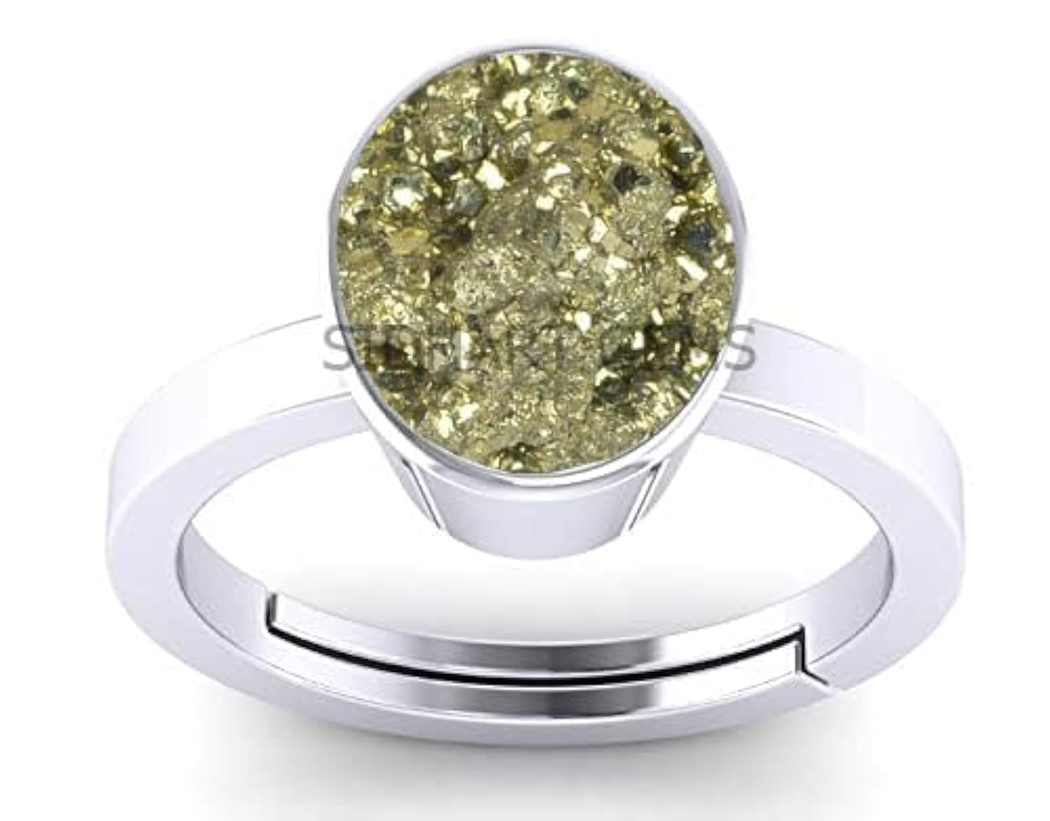 16.25 Ratti 15.25 Crt Natural Pyrite Crystal Ring Silver Plated Ring With Adjustable Size For Men And Women