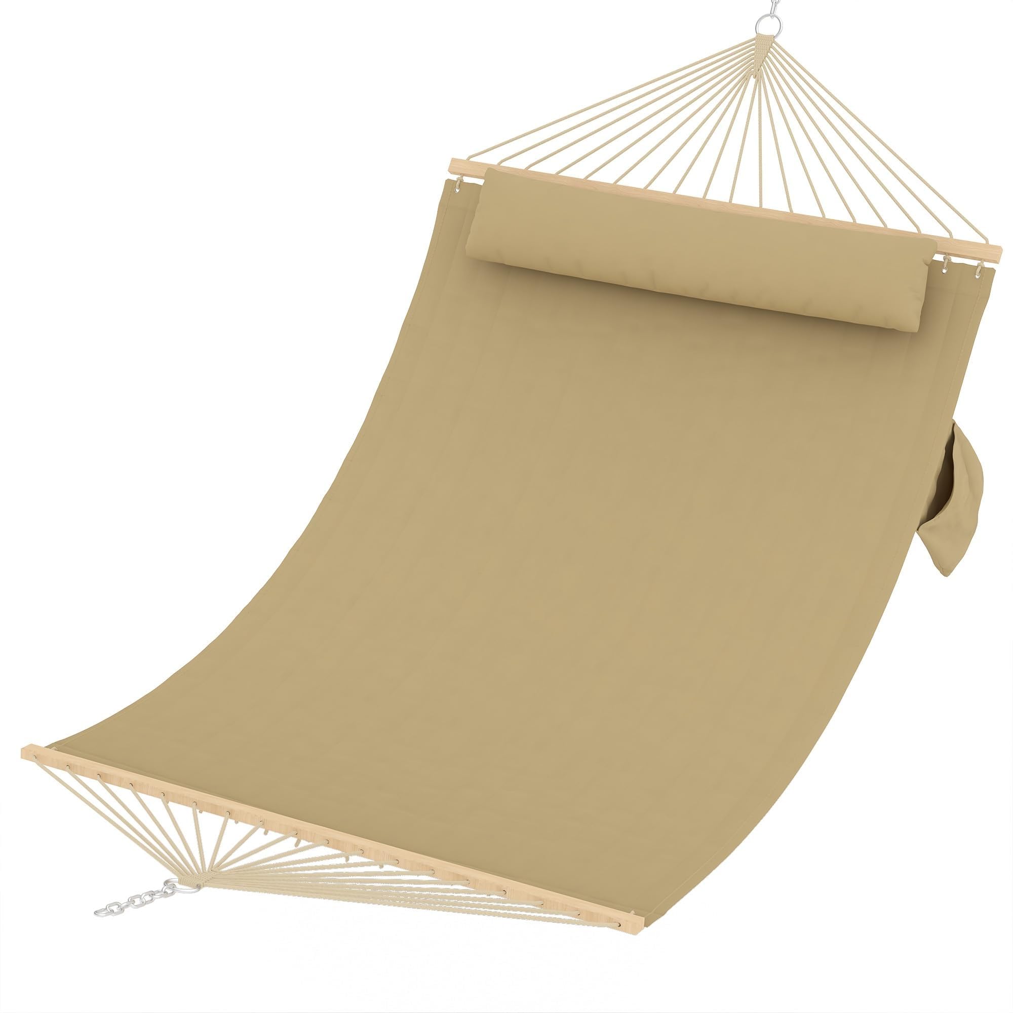 Amaca Matrimoniale da Giardino Imbottita con Barre in Legno e Cuscino, Portata 204kg, 200x140cm, Amaca Doppia per Esterno, Interno, Terrazza e Campeggio, Marrone