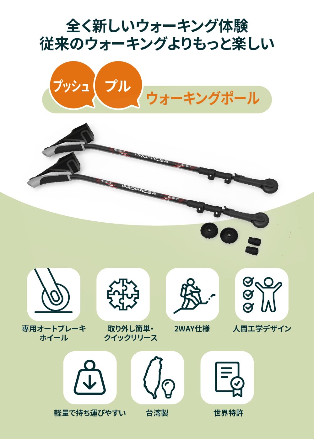 プッシュアンドプルノルディックウォーキングポール、多目的ハイキングスティック Amazon.co.jp: ProPACER プッシュアンドプルノルディックウォーキング