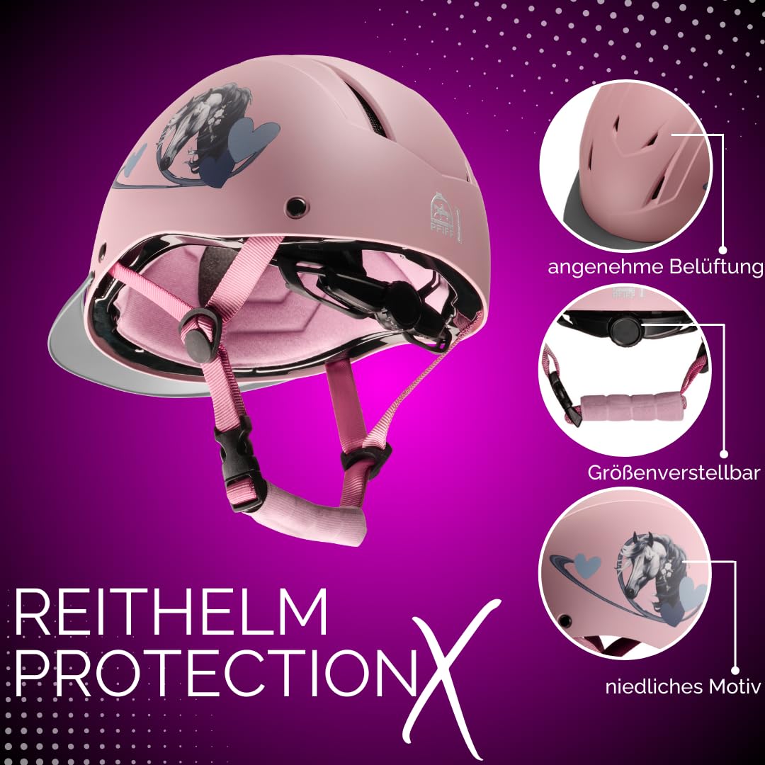 PFIFF 103119 Reithelm ProtectionX, Kinderhelm, Größenverstellbarer Helm für Kinder, mit Belüftunssystem, Blau, Schwarz, Pink, Größe 48-52cm (XS), und 52-56cm (S)