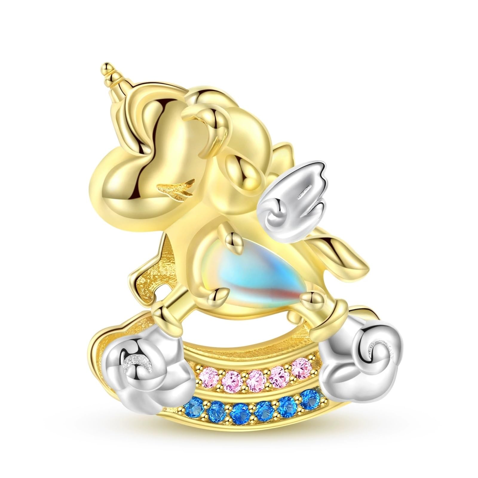 Dije de caballito balancín unicornio de plata ley S925 para pulseras de mujer 5