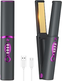 OBEST Plancha de Pelo Inalámbrica, Rizador sin Cable 2 en 1, Mini Plancha de Pelo Portátil de Viaje con Titanio,Calor Rápido,Recargable Tipo C,3 Temperaturas Ajustables