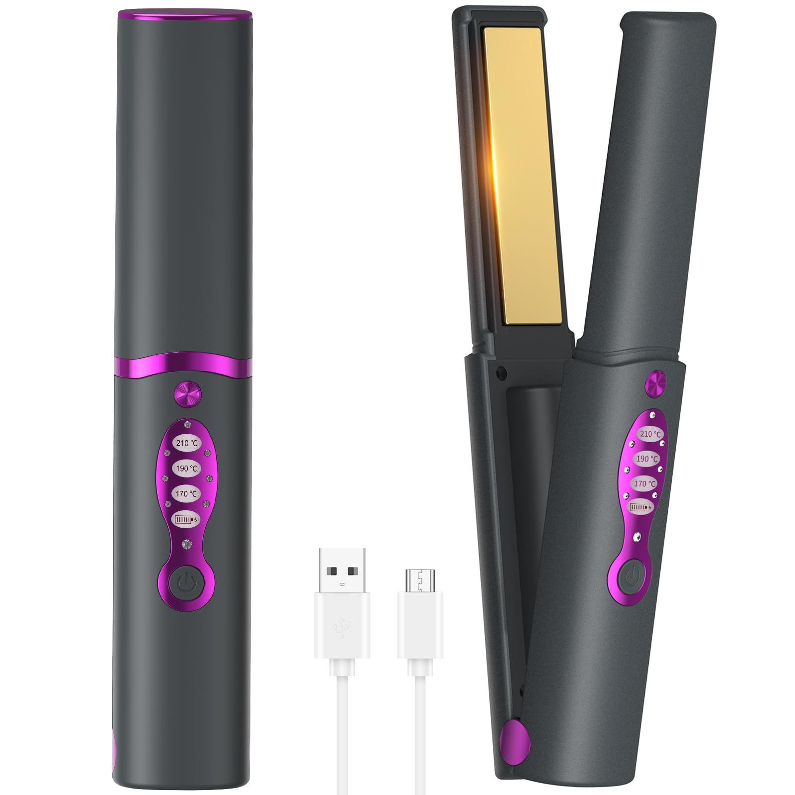 OBEST Lisseur de Cheveux Sans Fil, Fer à Boucler Sans Fil 2 en 1 5000 mAh | Mini Lisseur de Cheveux Portable de Voyage en Titane, Chaleur Rapide, Charge de Type C, 3 Températures Réglables