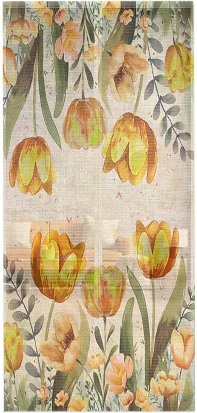 Eucalyptus Floral Magnetic Screen Door, Self Sealing, Hands Free, Windproof Magnet Door Screen Curtains, Fits Door Size 38"x83" Yellow Botanical Blooms Vintage Farmhouse