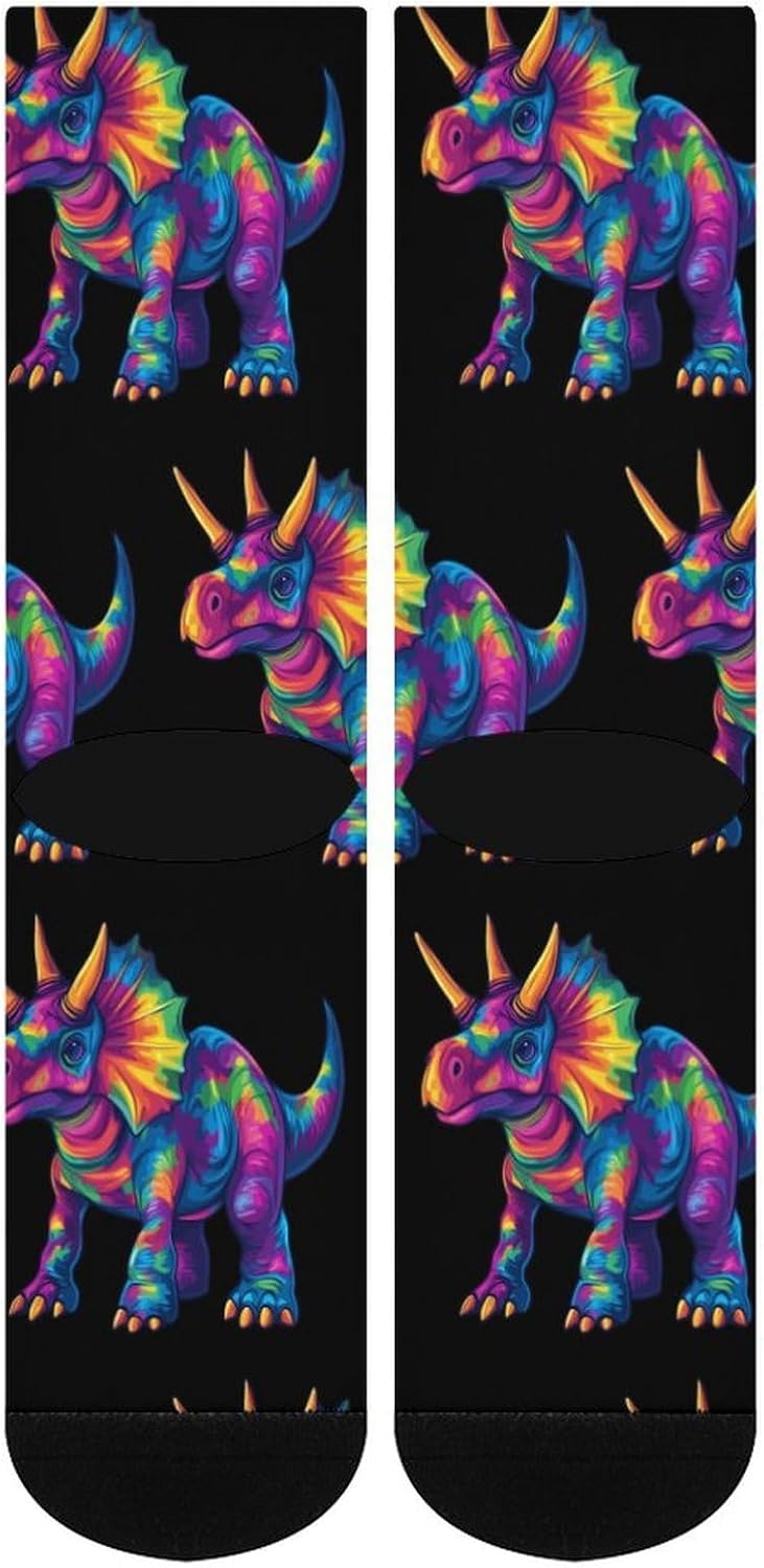 Tie Dye Triceratops Dinosaur Knee High Socks Athletic Long Stockings Sport Casual Crew Tube Sock Boot 40cm