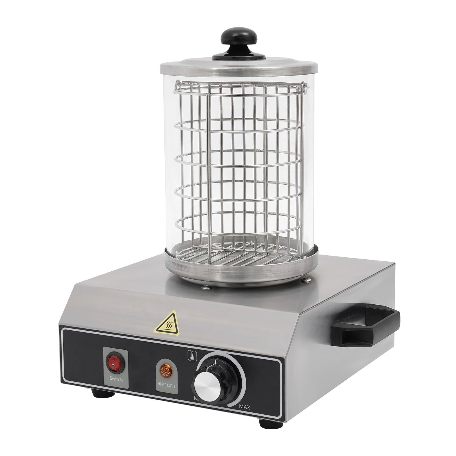 Scaldavivande da 350 W, 220 V, temperatura regolabile da 30 a 85 °C, in acciaio inox | Macchina elettrica per hot dog con coperchio in vetro trasparente, per panetterie, negozi convenienti, caffetterie