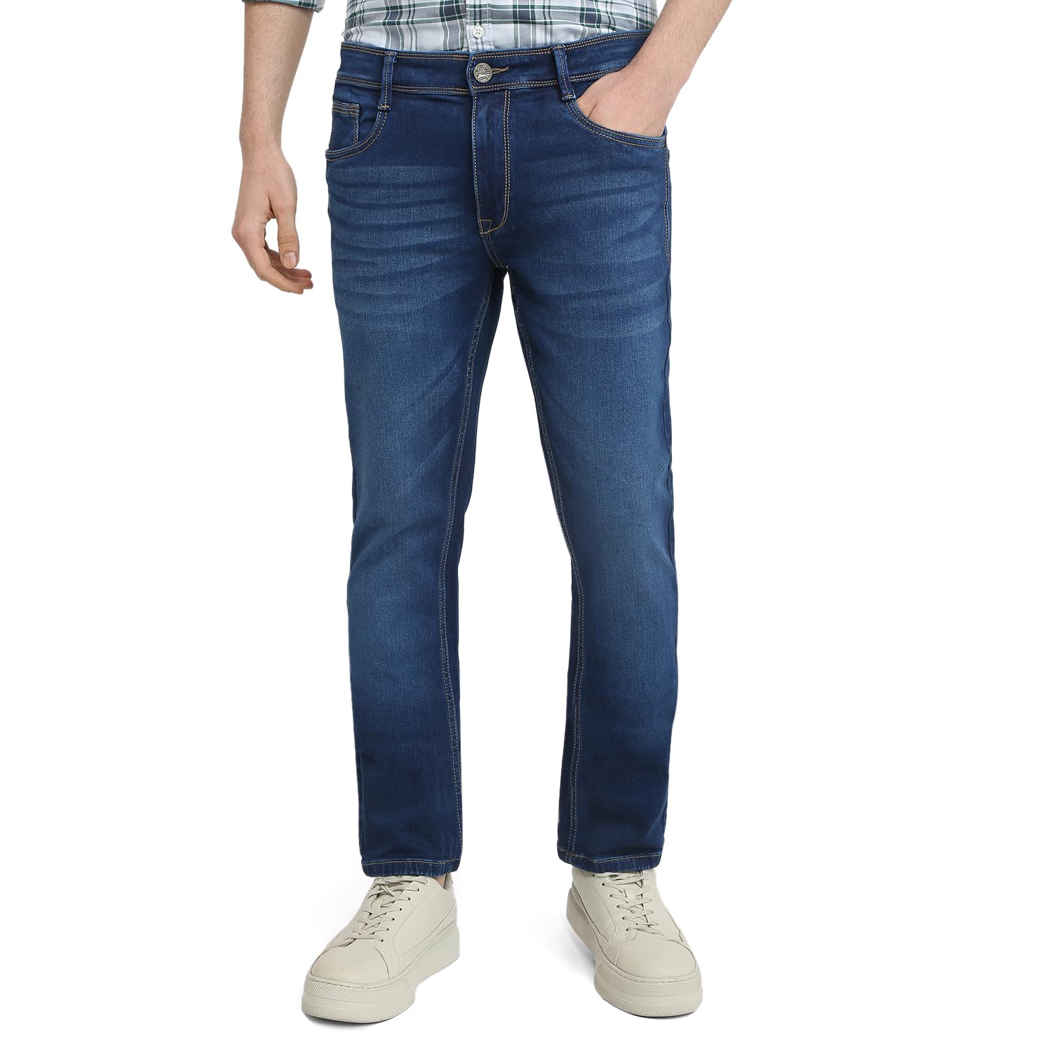parx Men Low Rise Tapered Fit Knitted Pattern Cotton Polyester Blend Flat Front Jeans-picture-23