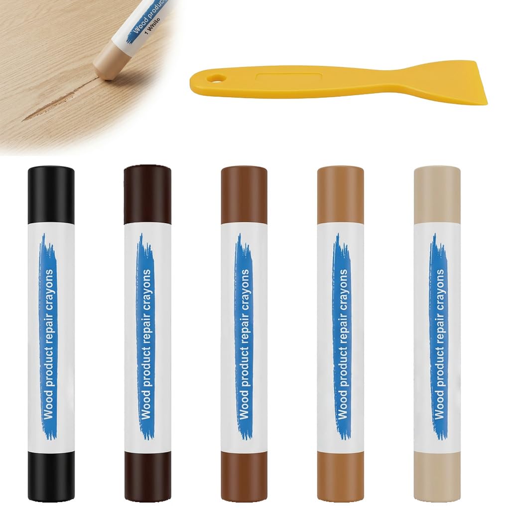 Wax Filler Wood Repair Sticks, Wax Sticks for Wood Repair, Laminate Floor Repairs Kit, Soft Repairs Crayons for Wooden Furniture Laminate Floor Table Door Scratches Holes (Brown Series-5PCS)