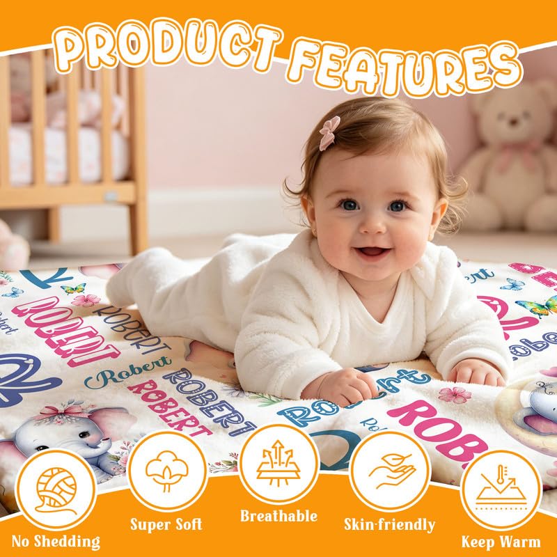 Image of Custom Elephant Blanket for Boys Girls,Ultra Soft Personalized Gifts Baby Blanket,Customized Throw for Toddlers Newborn Stroller Crib,50 inchx60 inch