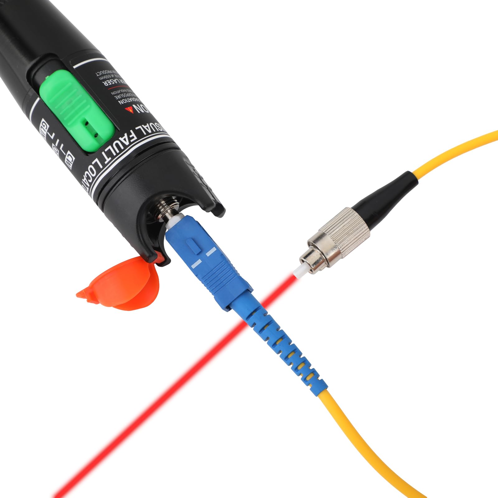 Glasfaser Tester 100mW 100KM Visual Fault Locator Glasfaserkabel Tester Fiber Optische, 100KM VFL Glasfaser für 2,5 mm SC/FC/ST-Stecker Glasfaserprüfung, Gelb