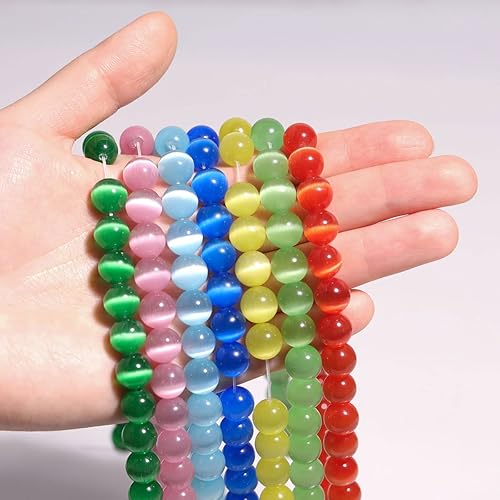 Miniatura 4 de JOE FOREMAN Cuentas redondas de ojo de gato verde de 0.315in para hacer joyas, cuentas semipreciosas de 15 pulgadas para hacer joyas, suministros de