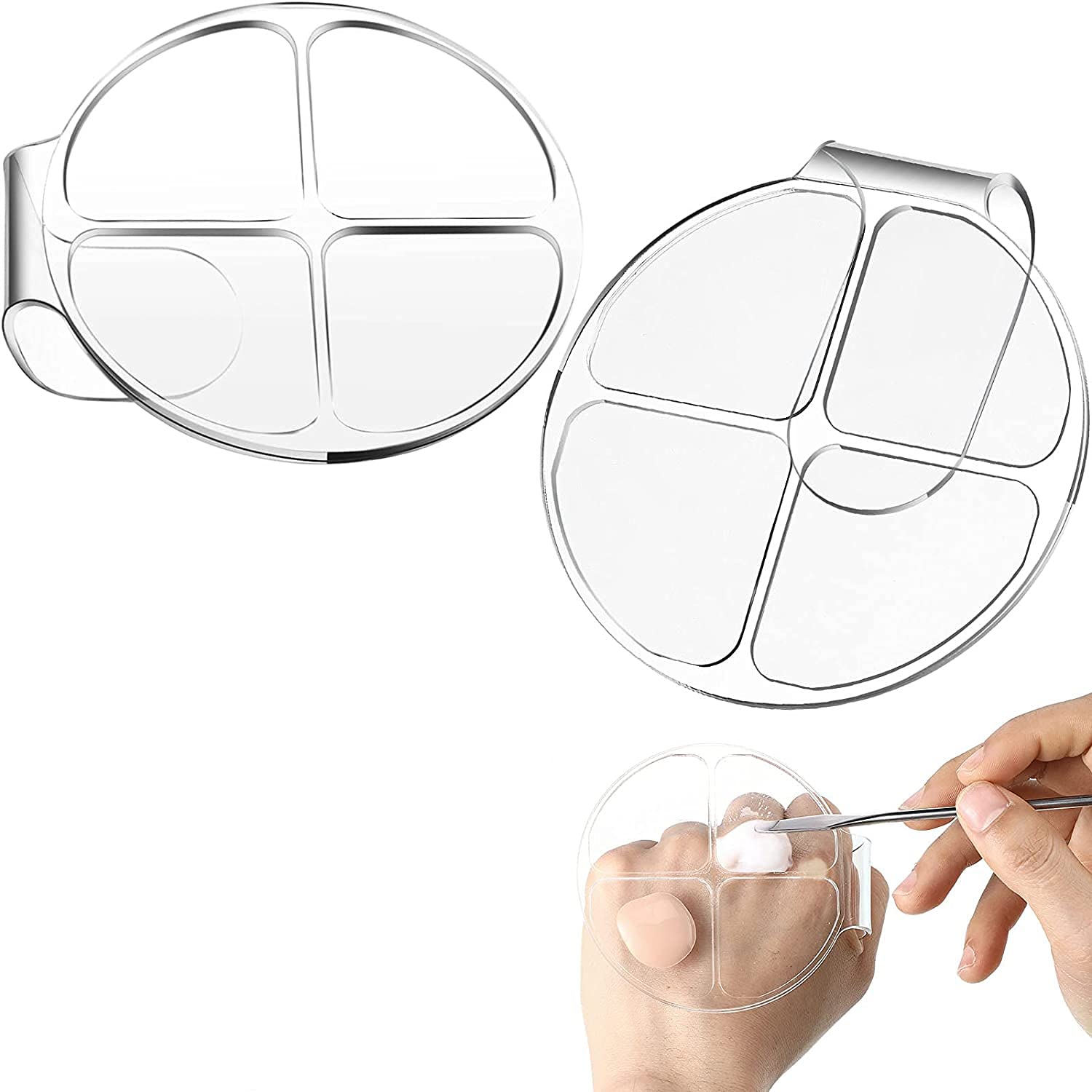 2 Pieces Hand Makeup Mixing Palette Makeup Hand-Held Palette Nail Art Manicure Palette Clear Makeup Palette for Mixing Foundation