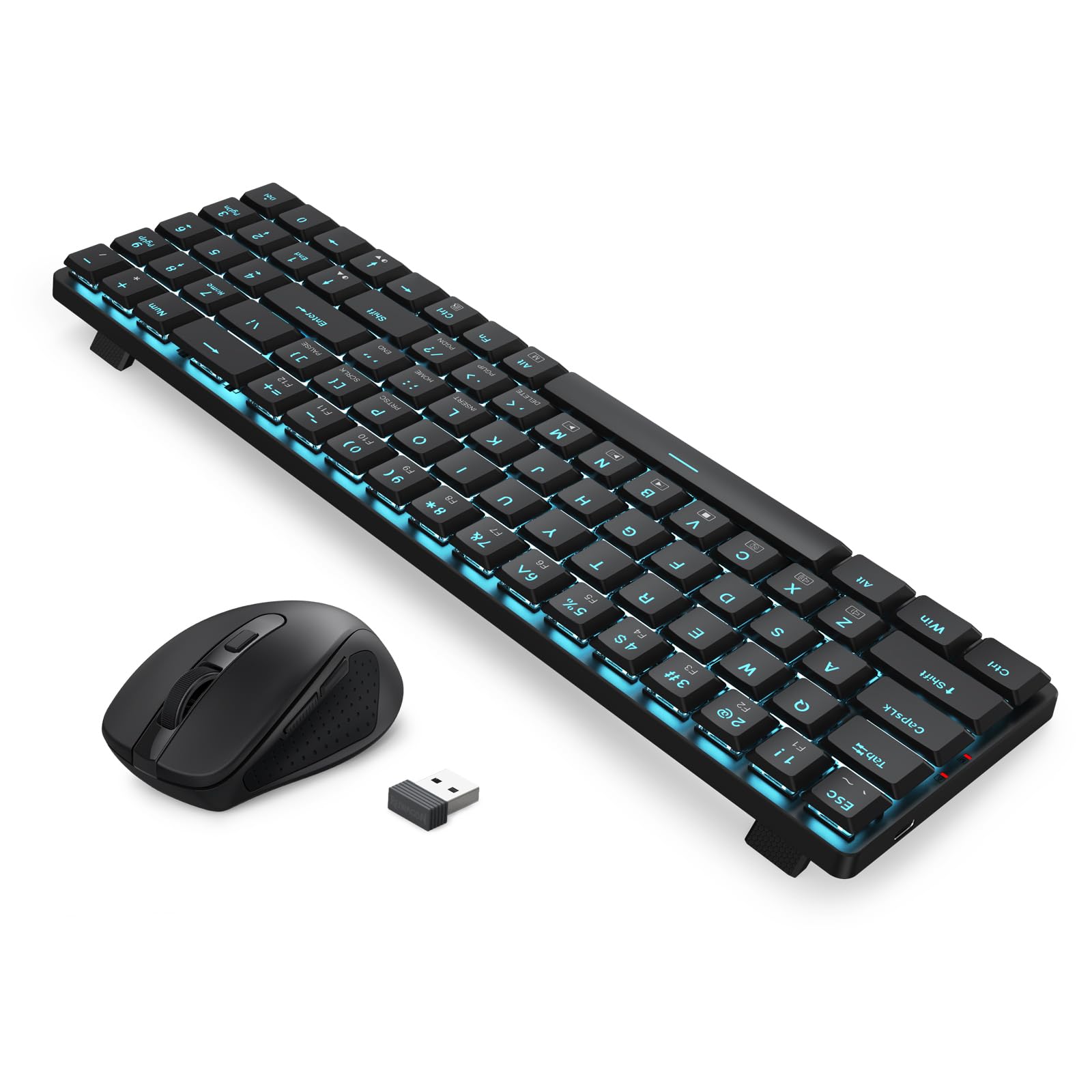 Redragon BS8773 Combos de teclados y ratones inalámbricos para juegos, 78 teclas, 2,4 GHz, teclado mecánico con interruptores marrones, diseño delgado y compacto con retroiluminación azul, ratón 2400