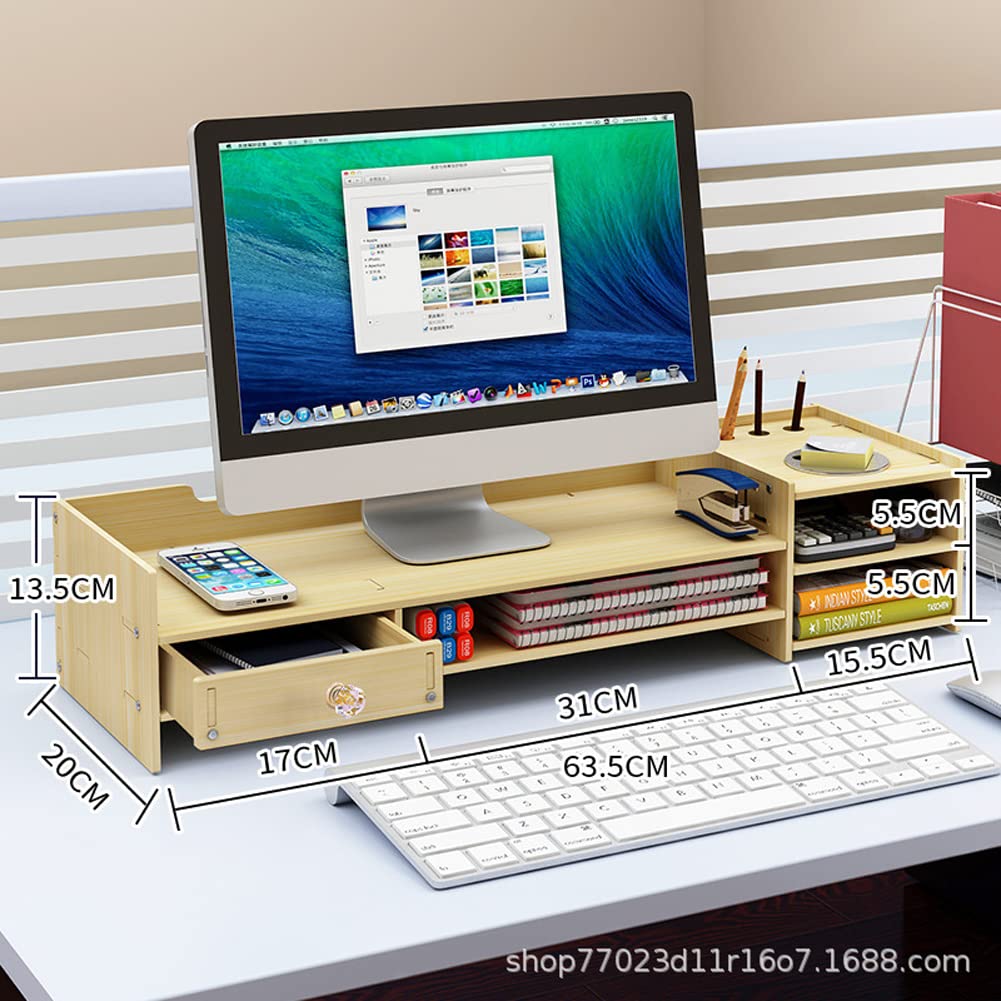 Support de Moniteur en Bois avec tiroir verrouillable éère de Rangement pour Bureau, Plate-Forme d'écran pour Ordinateur, PC, Meuble TV