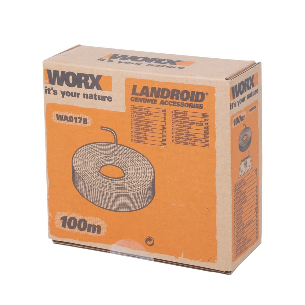 WORX WA0178 Przewód Ograniczający do Robota Koszącego 100 m, Czarny & WORX Wa0179 Śledzie do Mocowania Drutu Ograniczającego do Robota Koszącego Landroid