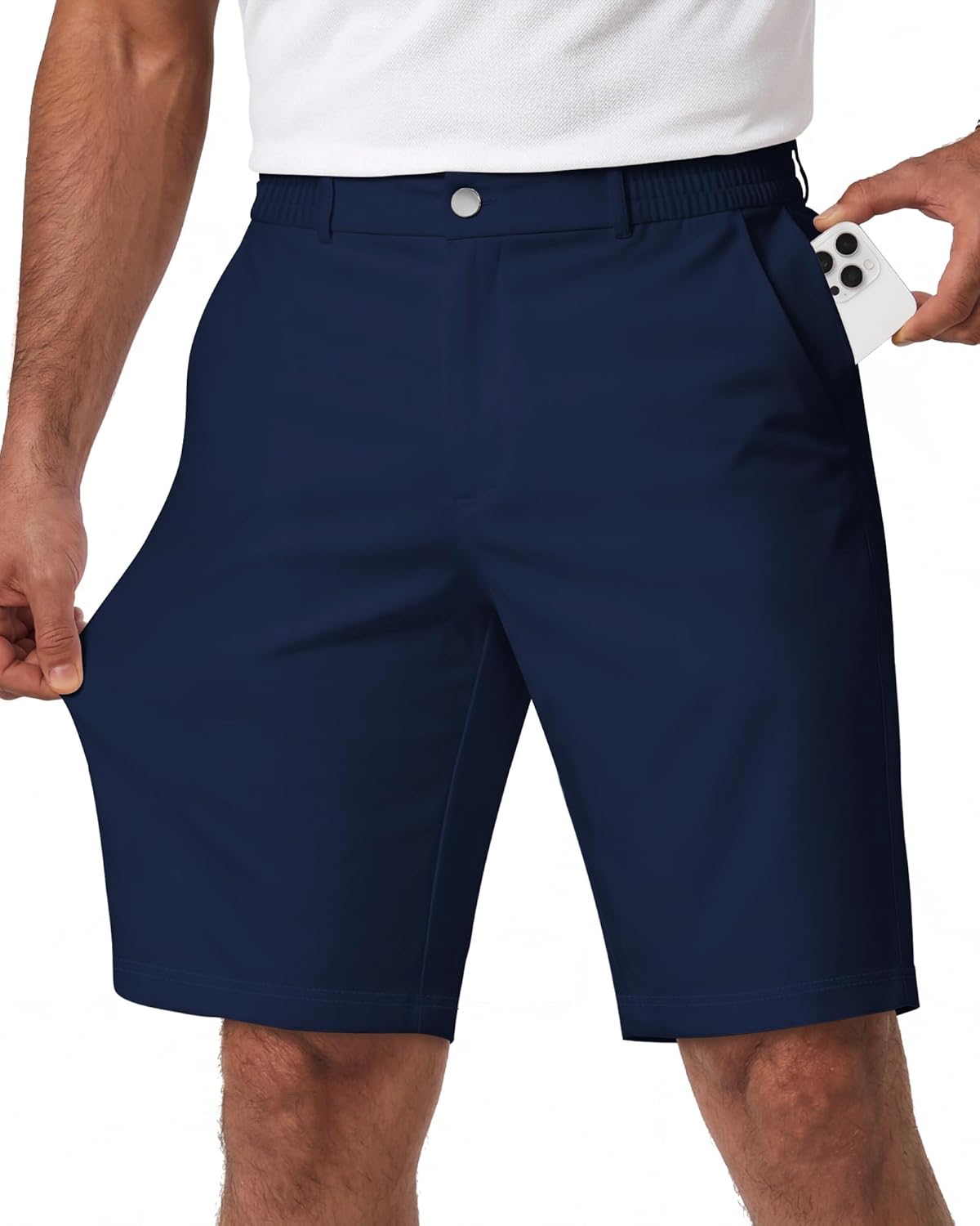 Wulcea Men's Golf Shorts 9" Chino Stretch Fabric Elastic Waist Quick Dry Water Resistant Casual Dress Work with Phone Pocket