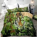 Duvet Cover Set, 3pcs 3D Tiger Bedding Set with 1 Duvet Cover and 2 Pillowcases, Chickwin Printed Wi