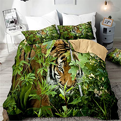 Duvet Cover Set, 3Pcs 3D Tiger Bedding Set With 1 Duvet Cover And 2 Pillowcases, Chickwin Printed Wild Animal Soft Microfiber King Size Duvet Cover (King - 259X229Cm,Tiger) #TOP1
