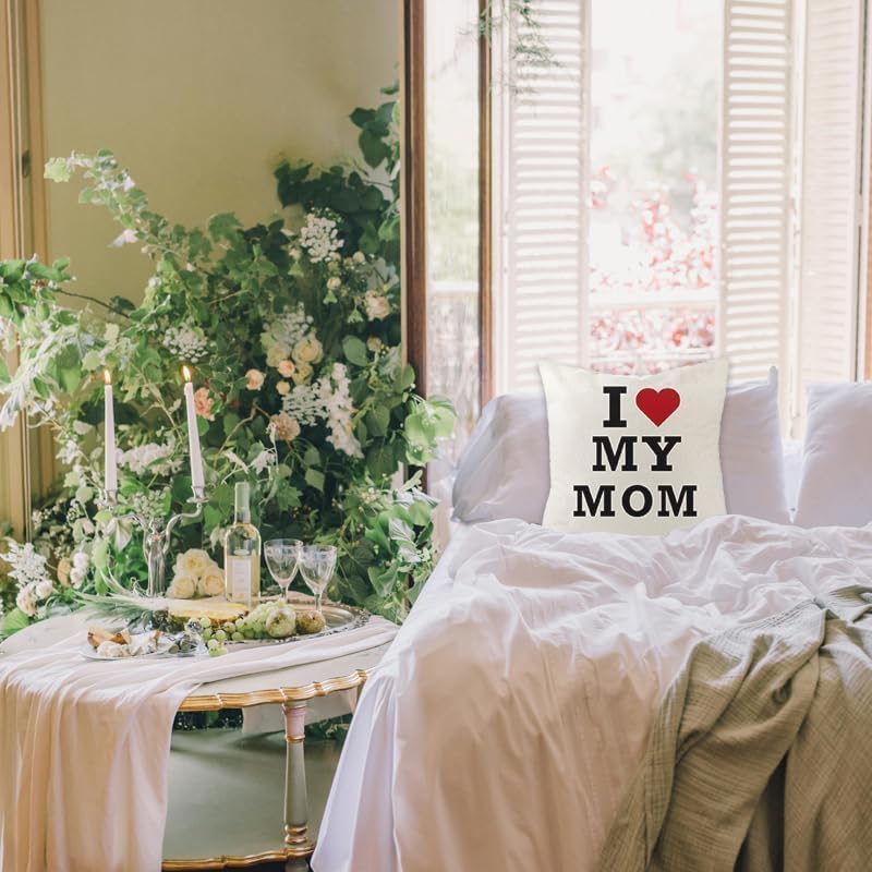 Miniatura 6 de Funda de almohada con texto en inglés "I Love Mom" de 18 x 18 pulgadas, funda de almohada decorativa para el día de la madre, regalos de cumpleaños