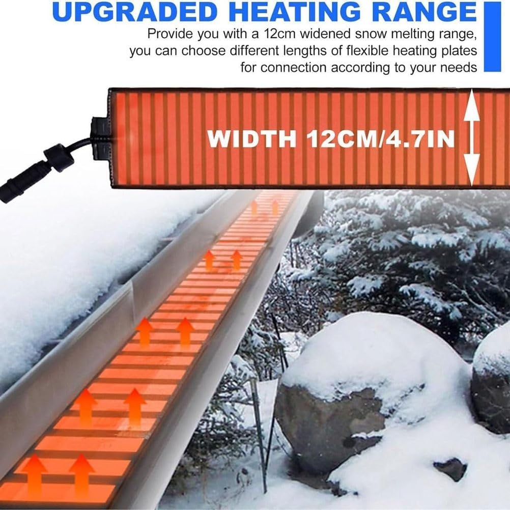 Heated Snow Melting Mat - Non-Slip PVC De-Icing Heater for Driveways, Walkways, Roofs, and Stairs - 0.3 x 11.8 ft Anti-Slip Outdoor Heat Tape Solutions